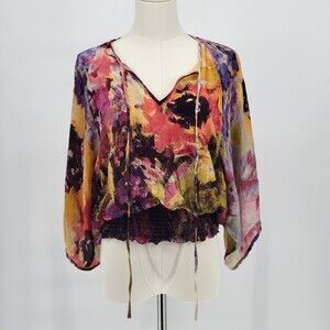 Karen Kane silk watercolor V neck kimono sleeve top size small